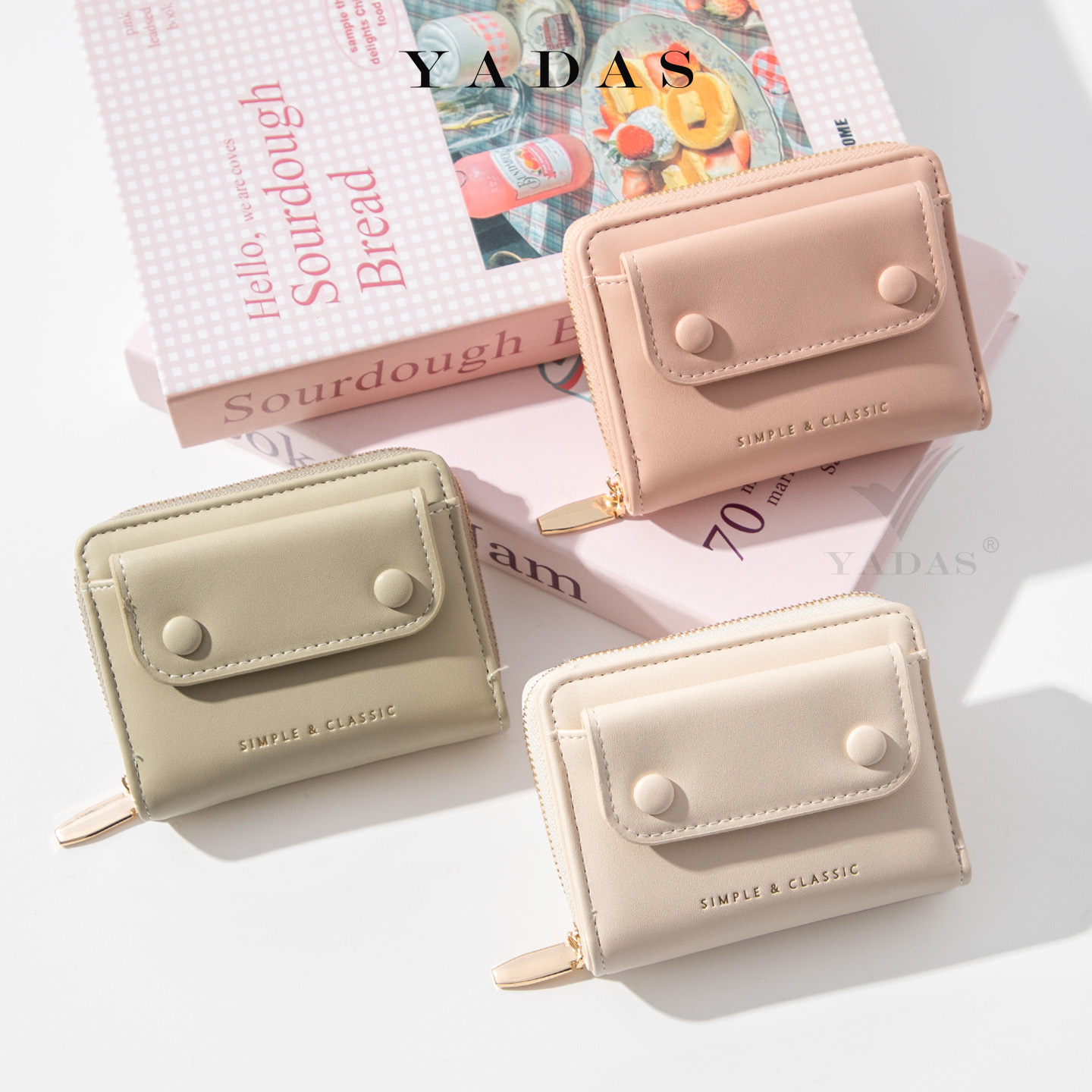 Monedero corto coreano retro ins viento suave billetera pegajosa bolsa de tarjetas bancarias portátiles cremallera bolsa de cambio de línea oscura