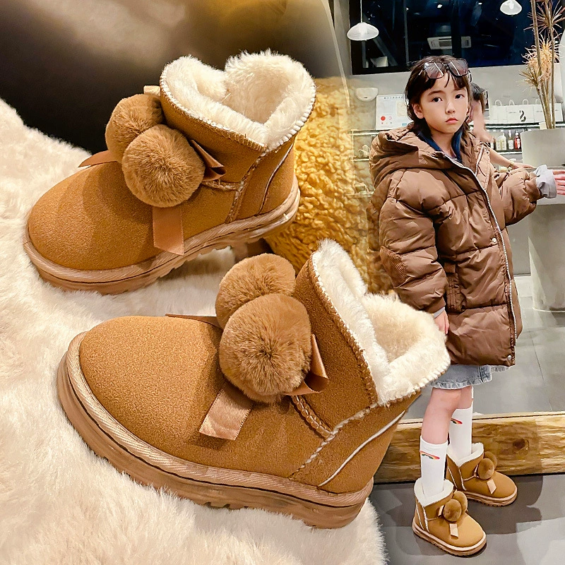 Детские зимние сапоги Ботинки для девочек 2023 Новинка Зимняя обувь для мальчиков на флисовой подкладке с хлопковой подкладкой, милая детская теплая детская обувь