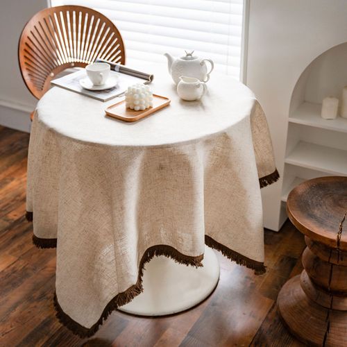 Yimanqiyun tablecloth polyester and linen solid color tablecloth khaki tassel American country home rectangular factory direct supply