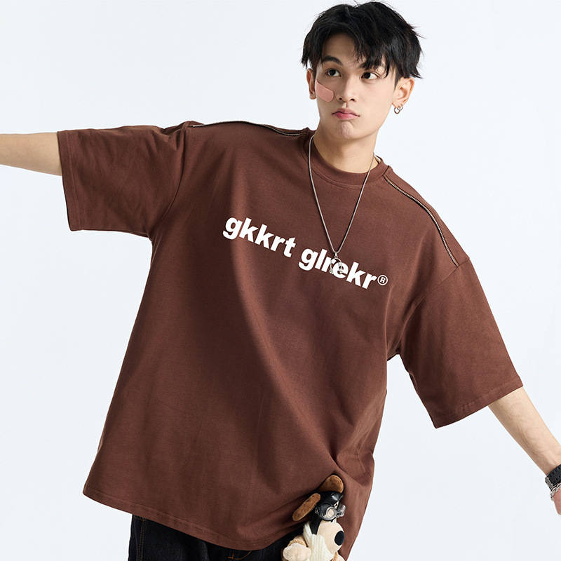 厚手の立体プリント純綿半袖Tシャツ メンズ トレンドブランド ゆったり 夏 薄手 カジュアル 五分袖トップス|undefined