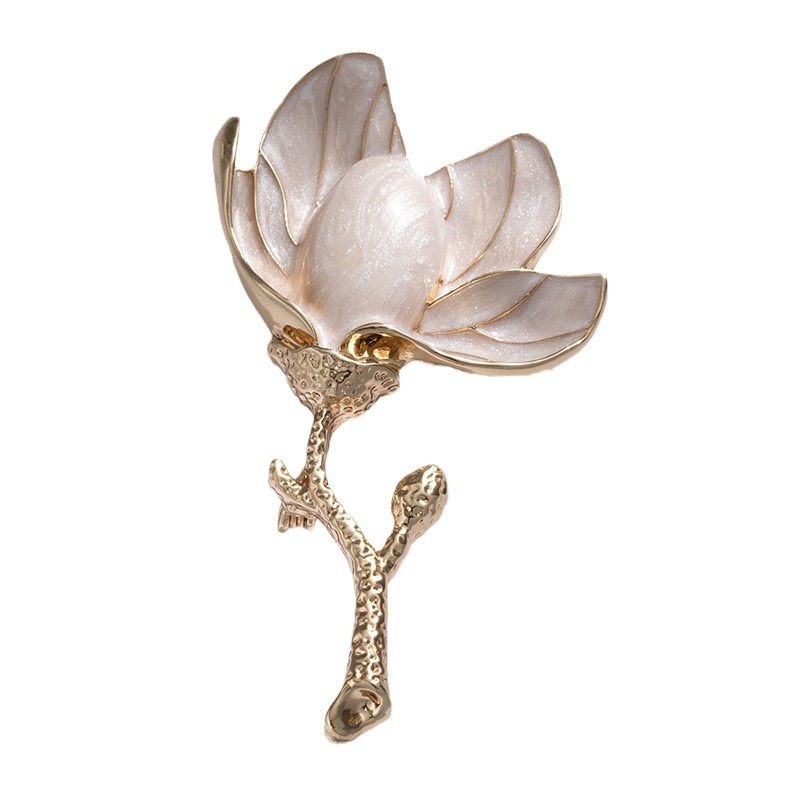 Literarische Magnolienbrosche im chinesischen Stil, Emaille-Blumennadel_voghion.com