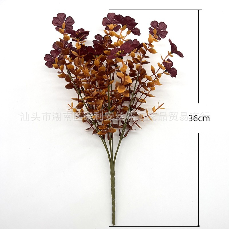 Amazon 7 フォークユーカリバイオレット秋造花人工抗 UV 模擬緑植物家の装飾|undefined
