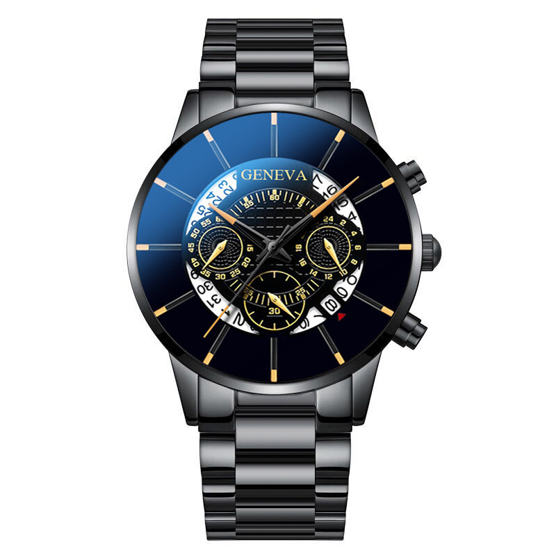 Cross-border New GENEVA Watch Men's Steel Belt Watch Fashion Calendar Quartz Belt Watch Men's Wholesale