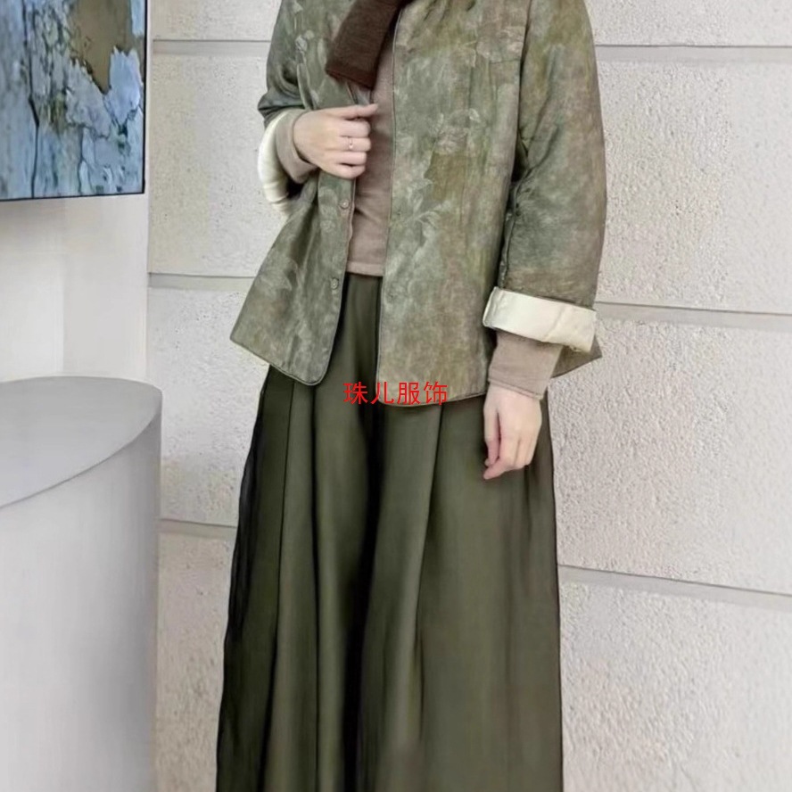 棉服女国风提花轻盈夹棉二色老缎真丝新中式外套秋冬气质软暖