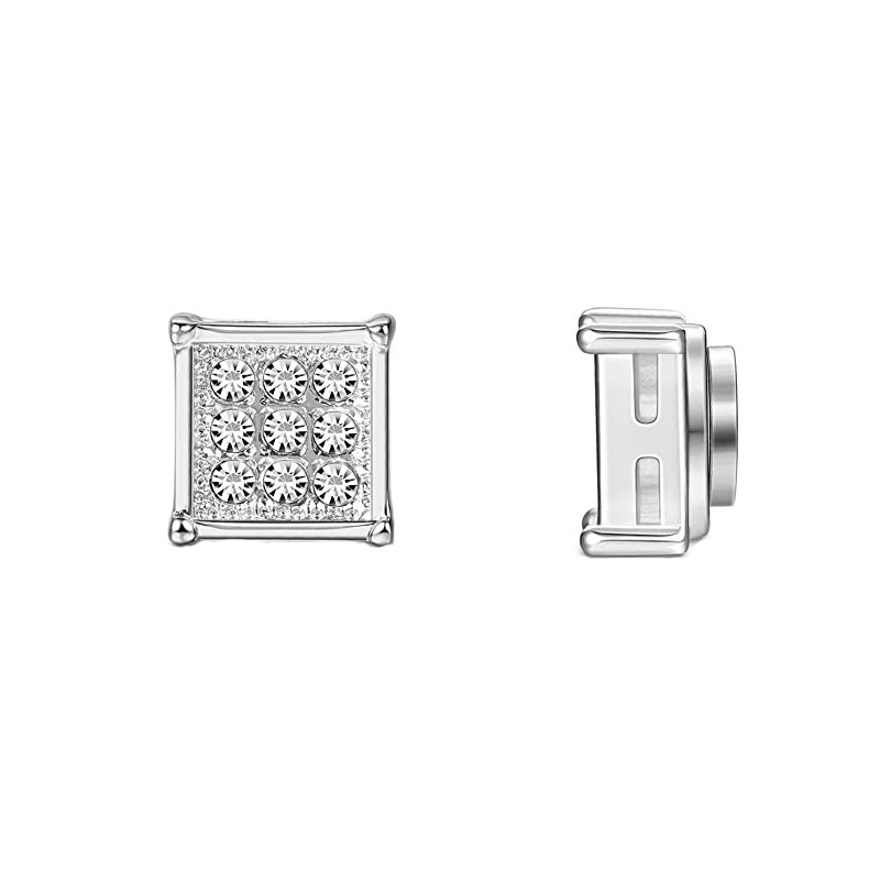 Magnetic Clip On Earrings For Men And Women Non Pierced Stainless Steel With 9 Diamonds Style Jewelry Accessory_voghion.com