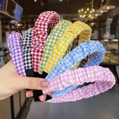 Korean girl heart grid hair tie fabric pleated face washing Mori style hair clip flyaway anti-slip hair pinning headband hair accessory for women