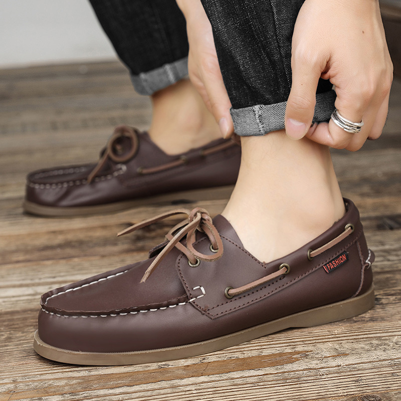 Cross-Border Men's shoes foreign trade plus size canvas shoes men's Korean-style fashionable driving Tods casual shoes men's leather shoes AliExpress