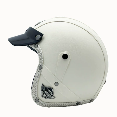 Motosiklet kaskı (dəbilqə) – Cruiser Motorcycle Three-Quarter Leather Helmet - bai-ping-m