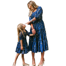 Spring Summer Mother Daughter Matching Dresses Blue Grid Fam