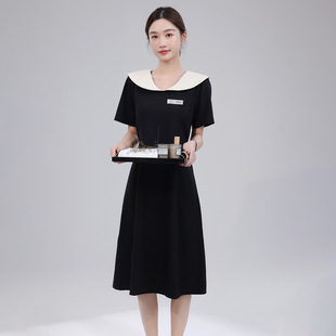 Summer 2025 New Beautician Professional Skirt Wear Short-Sleeved Doll Collar Dress Feminine French Style