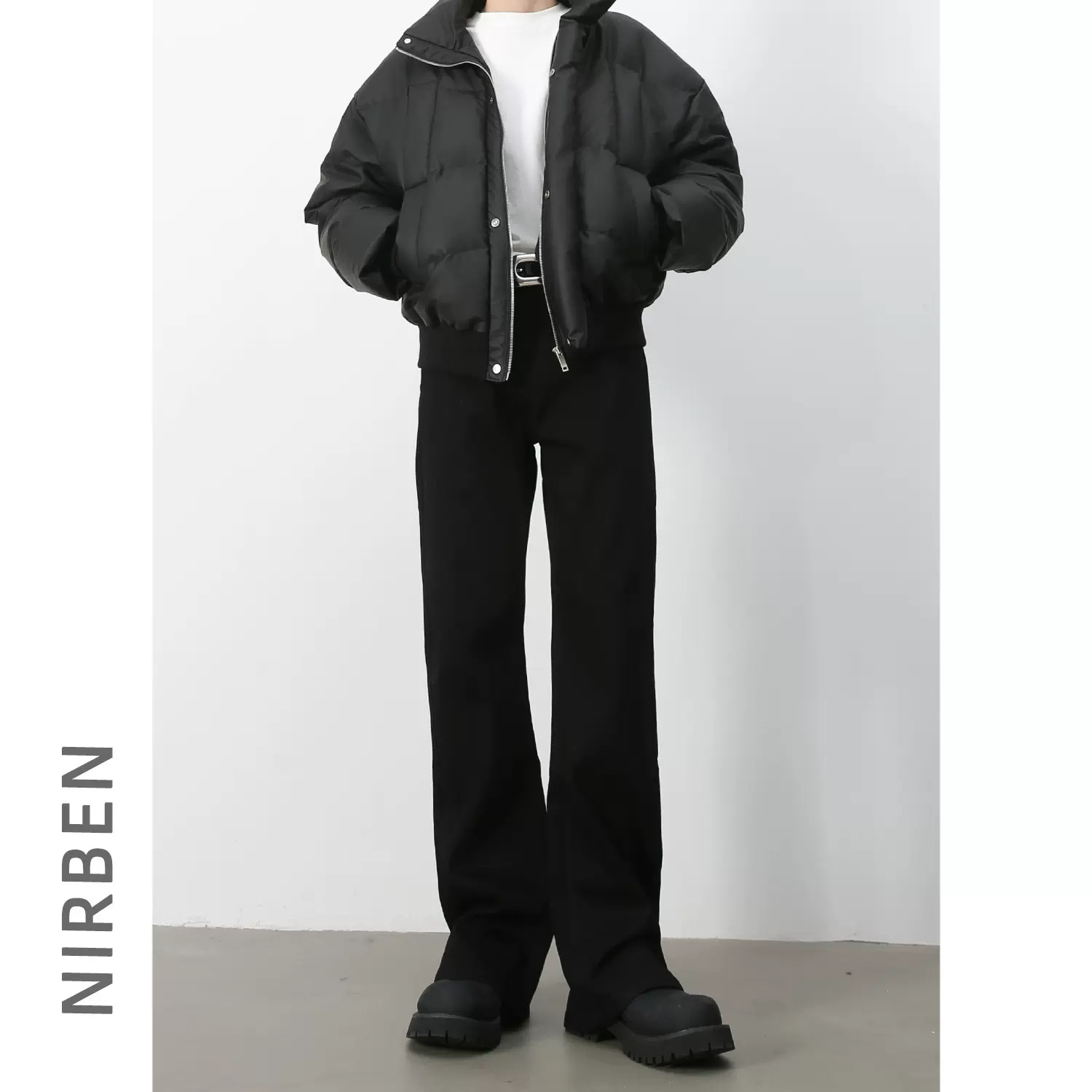 nirben牛仔|韩版极简风纯色百搭基础款微喇休闲牛仔裤男宽松长裤