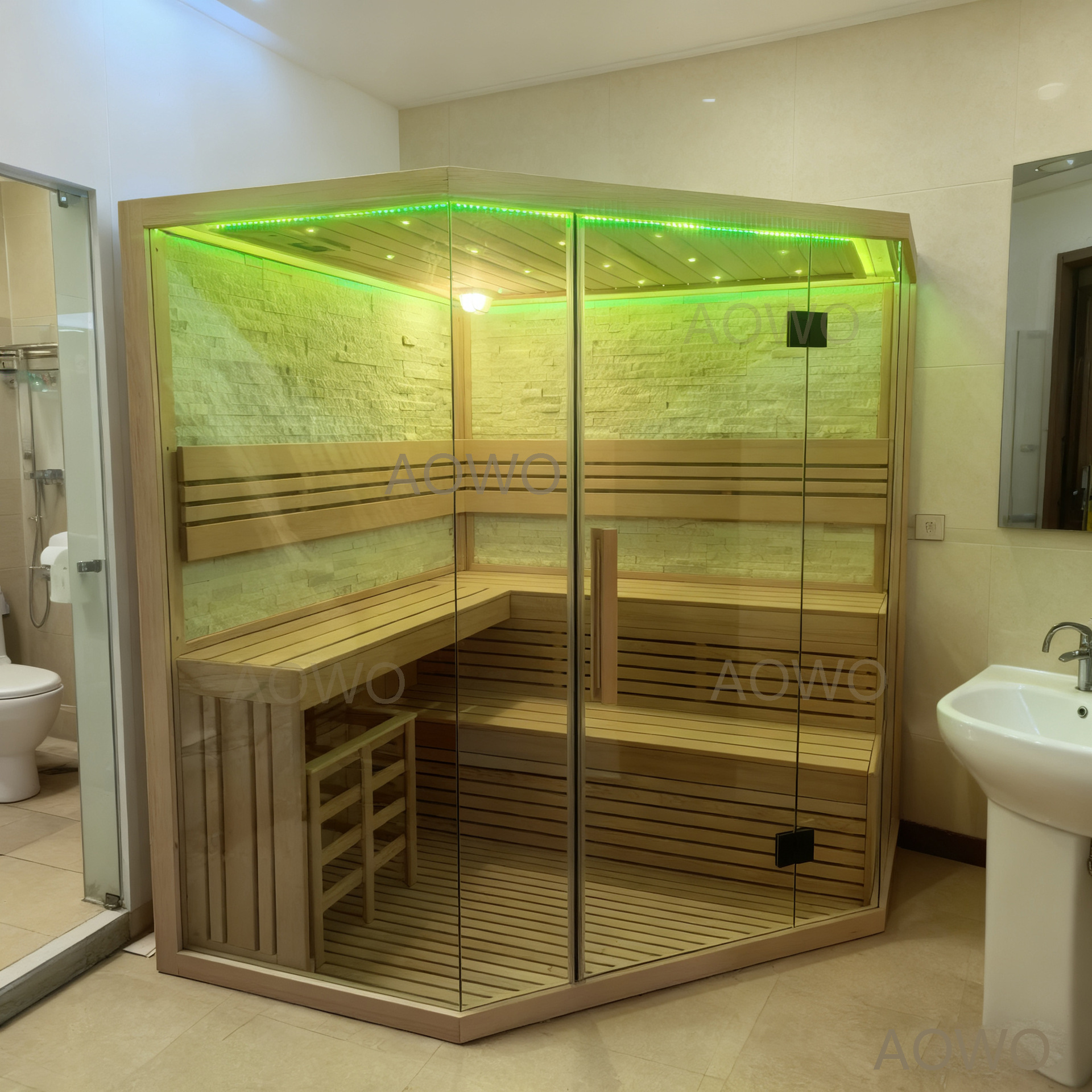 Villa en forma de diamante sala de sauna de doble piso sala de ondas de luz horno de sauna de agua de piedra volcánica sala de transpiración de evaporación seca para varias personas