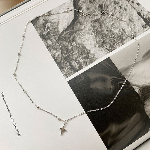 925 Silver Star Asymmetric Chain Necklace Women's Silver Chain Ins Light Luxury Simple Personalized Clavicle Chain Women's Jewelry