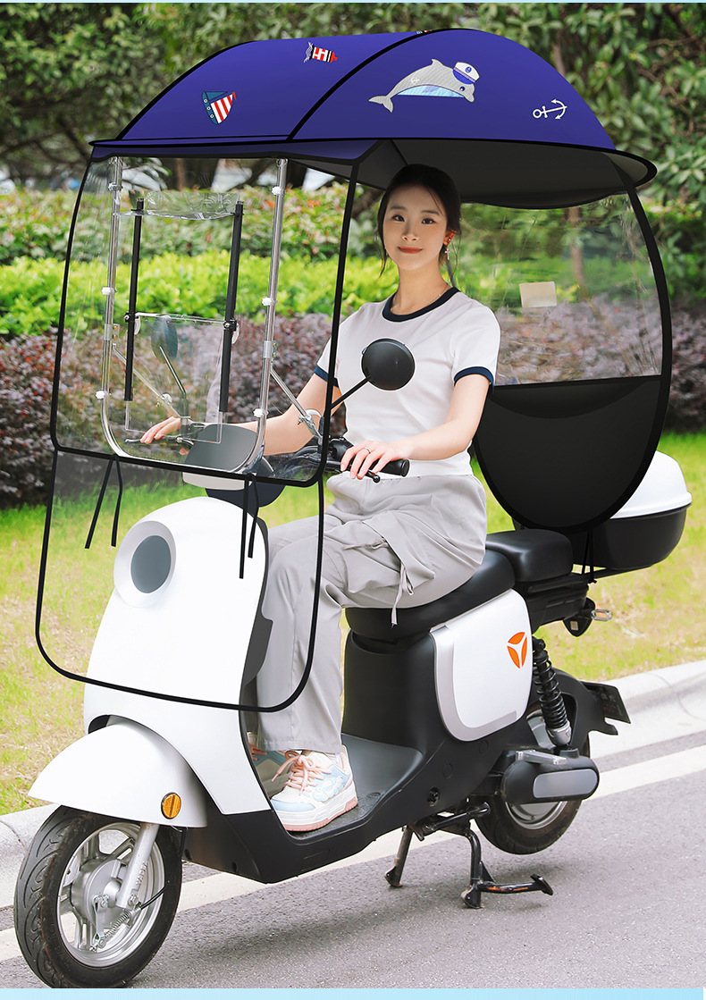 New Sliding Window Electric Vehicle Canopy, Full Motorcycle Battery Vehicle Canopy, Quick-Release Full Surround Sunshade Umbrella for Sun Protection