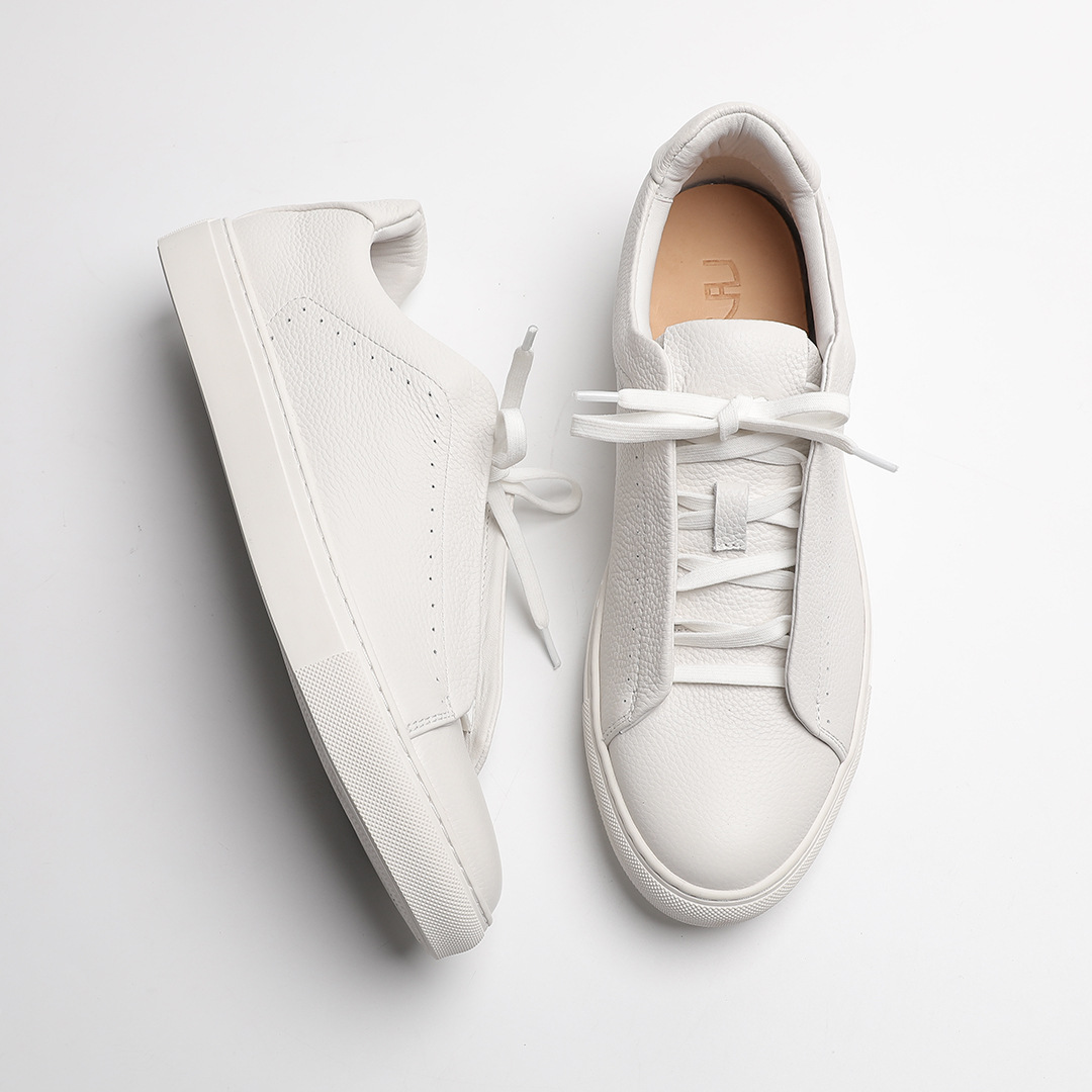 Bow Long Dream Head Layer Cowhide White Shoes Spring New Litchi Pattern Casual Leather Sneakers Business Dress Men's Leather Shoes