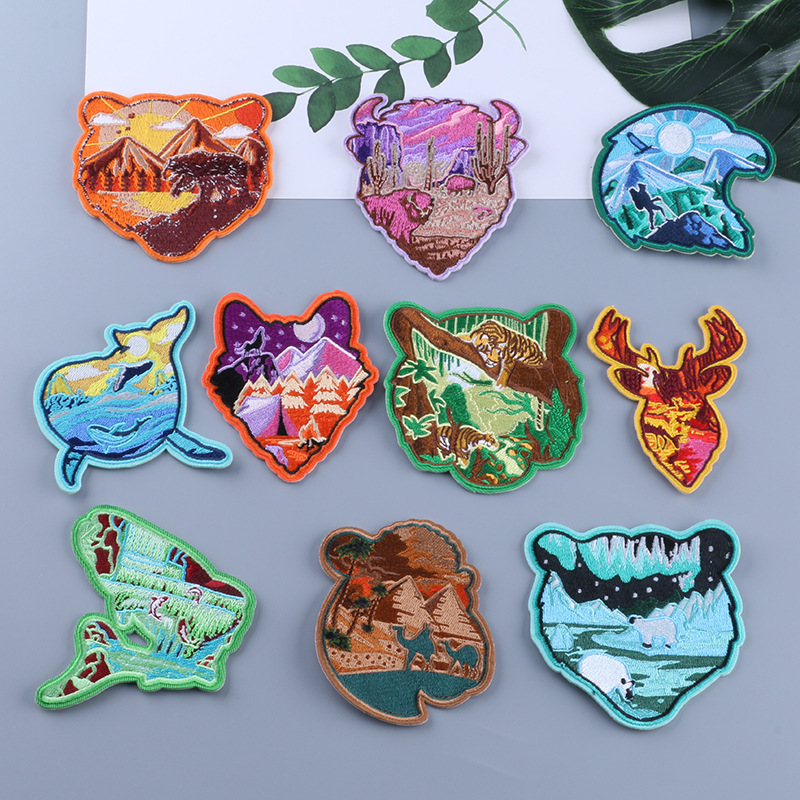 电脑绣花标老虎熊动物布标刺绣箱包DIY补丁服装配饰辅料跨境布贴