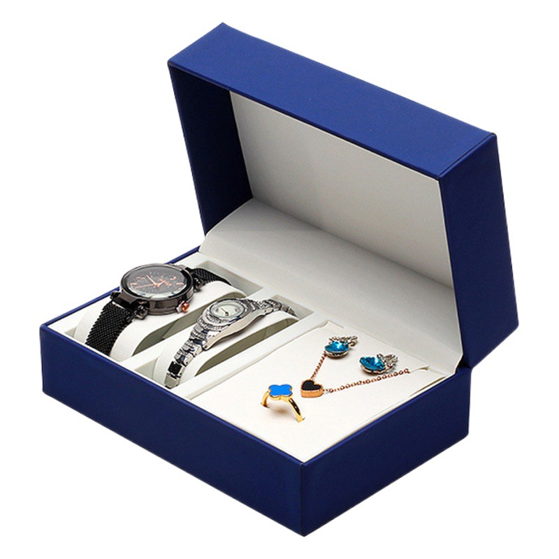 Caja de reloj con tapa de PU, caja de reloj de par de parejas, caja de regalo con conjunto de collar de reloj, joyero, lista para románticos