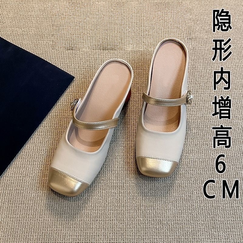 Zapatos de mujer de altura de Mary Jane 2026 nuevos botones de perlas retro tacones gruesos sandalias francesas de viaje