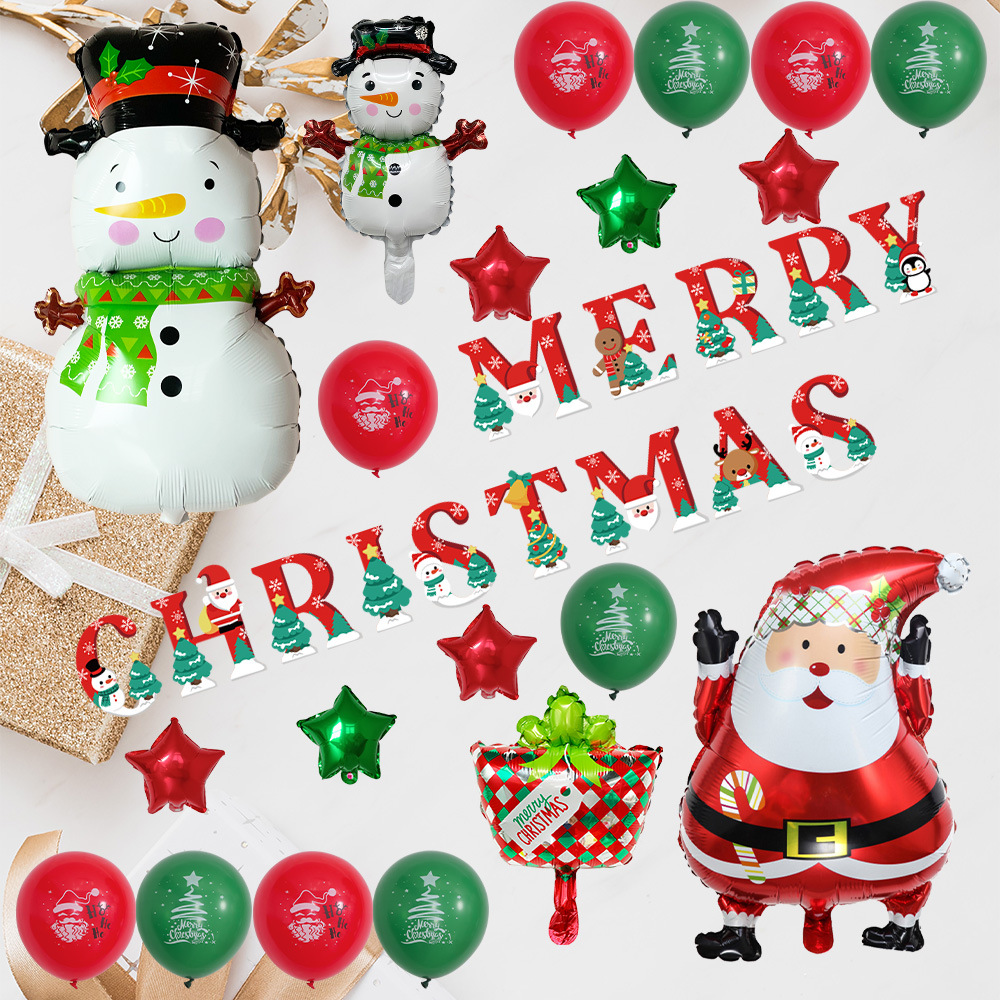 Nueva historieta de Navidad tire bandera Santa muñeco de nieve película de aluminio Globo de Navidad fiesta decoración globo