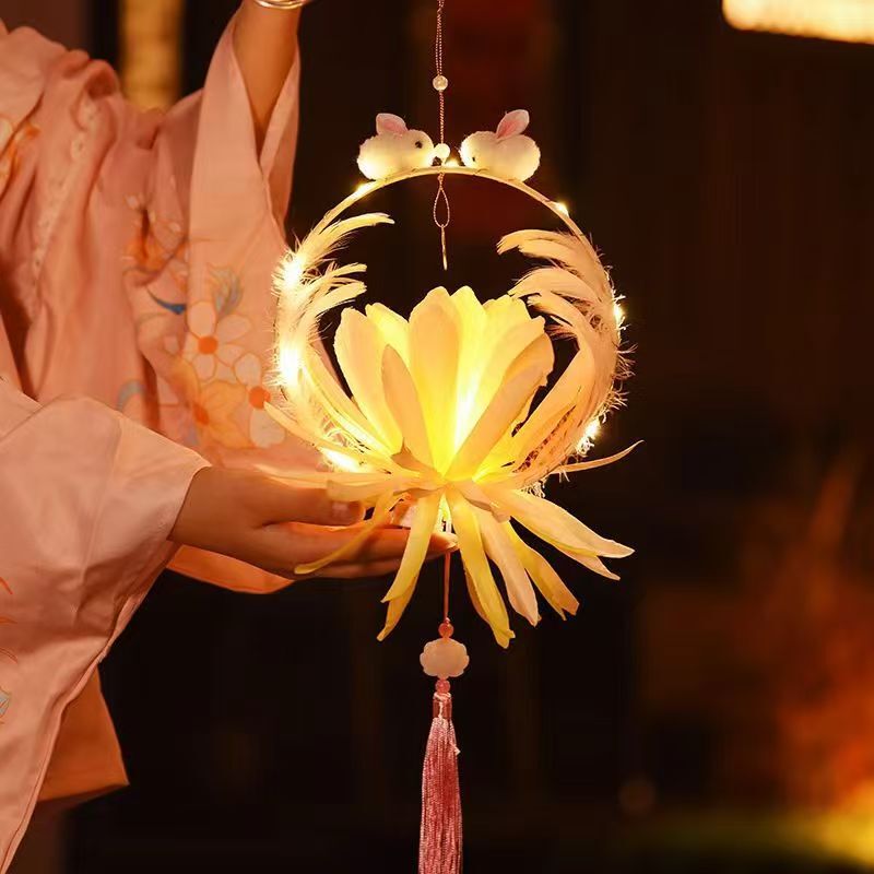 中秋莲花灯笼手工diy儿童手提制作材料包汉服挂饰发光古风花灯|undefined