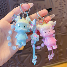 原创电镀串珠小熊公仔玩偶手机链钥匙扣小挂件diy包包钥匙链挂饰