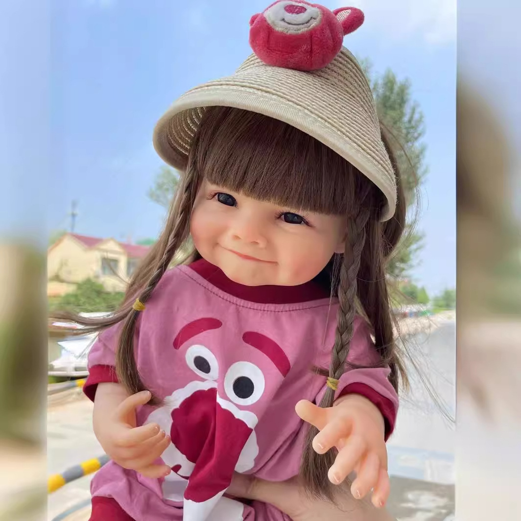 NPK 55cm pegamento completo simulación muñeca hoyuelo sonrisa bebé entrega de una sola pieza image 1