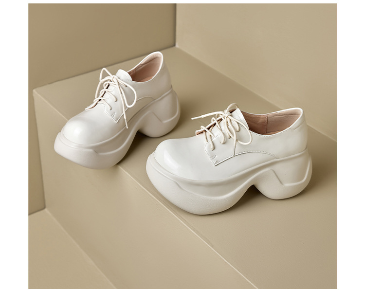 Giày loafer nữ đế xuồng platform cao 8 cm, dây buộc, da thật mùa thu 2025 — màu đen, màu trắng ngà chi tiết 22