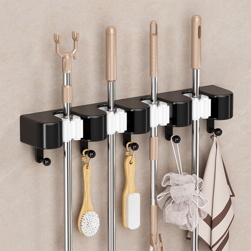 No-Drill Mop Holder Wall-Mounted Multifunctional Storage Solution for Bathroom, Strong Fixed Wall-Mounted Mop Holder No-Drill Mop Holder Wall-Mounted Multifunctional Storage Solution for Bathroom, Strong Fixed Wall-Mounted Mop Holder