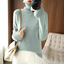 外贸专供秋冬高领毛衣女宽松韩版翻领套头堆堆领打底长袖羊毛针织