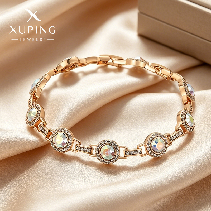 Xuping imitación de la serie de cristal de aleación de cobre chapado 18k pulsera de lujo ligera nueva pulsera de pulsera