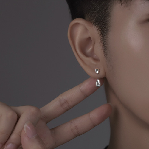 Stud earrings for men trendy niche personality men's earrings ins personality men's single water drop back-hanging boys' earrings