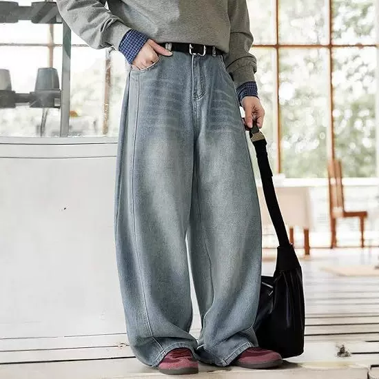 欧美2025新品亚马逊跨境外贸夏季休闲男式阔腿溜冰牛仔长裤休闲宽