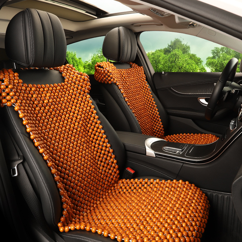 Seat cushion, seat cover: Universal High-end Car Wood - yellow-wood-bead-long-single-seat-double-line-shoulder-strap-style
