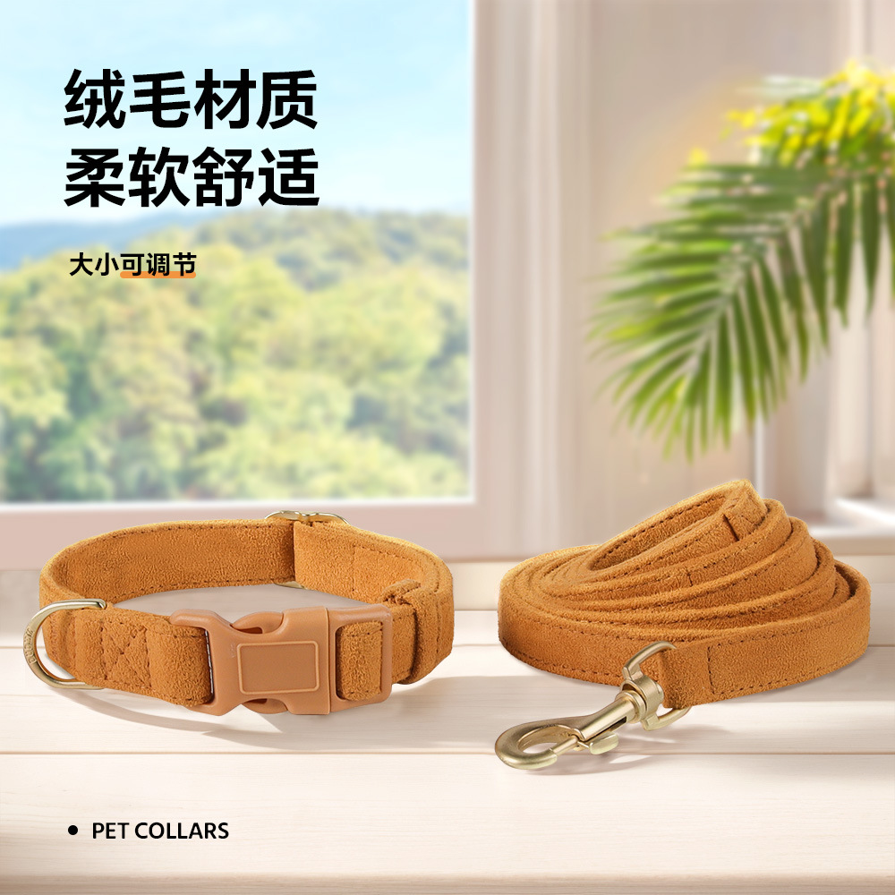Transfronterizos mascotas de lana collar conjunto de cuerda de tracción suave piel de algodón microfibra ecológico collar de perro cuerda de perro
