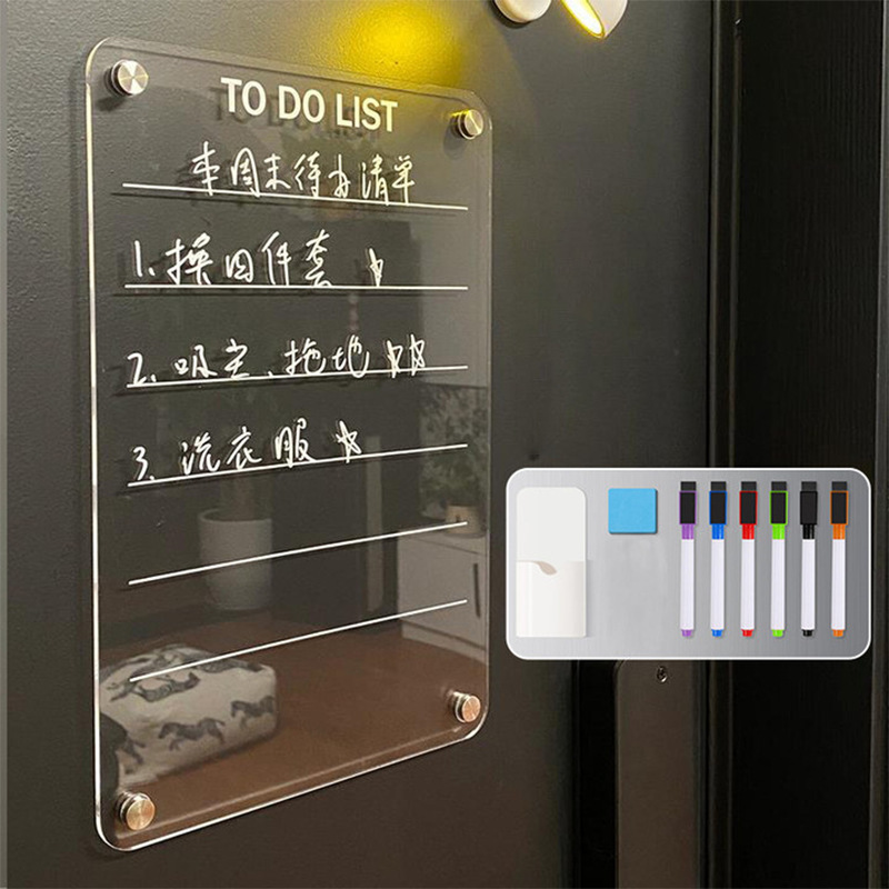 Refrigerador tablero de visualización tablero de mensajes acrílico transparente puerta de hierro magnética agenda semanal memorándum borrable