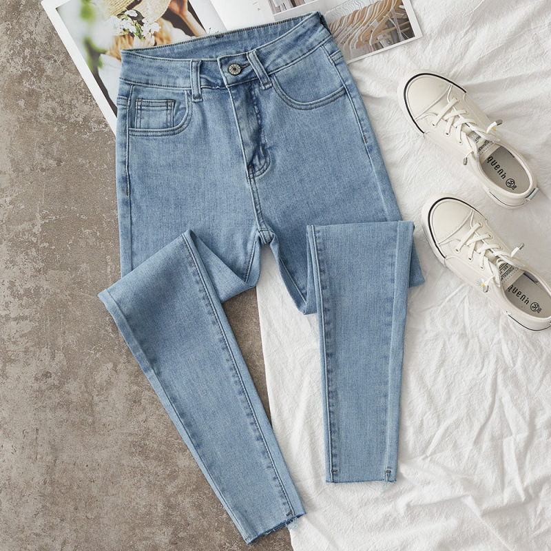 浅色牛仔裤女小个子高腰显高显瘦2025春夏装紧身弹性小脚裤九分裤
