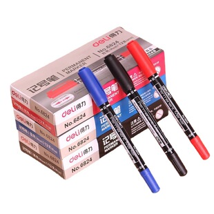 Deli 6824 double-headed oily Marker Marker pen small head hook line Pen paint pen office supplies factory price wholesale