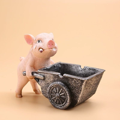 Funny and Cute, Fashionable — Car ashtray - pig-on-a-cartwhite