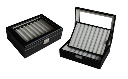 New 16-grid double-layer steel pen holder made of leather, 14-position PU pen storage box, stationery box