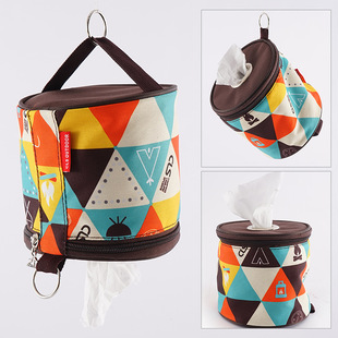 Outdoor camping folding ethnic style tissue box storage bag car roll paper tissue box small cloth bag storage bag