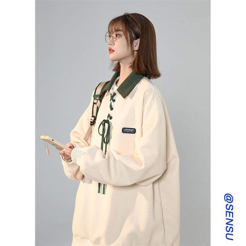 Plus size 150kg Polo collar sweatshirt for women, new spring and autumn design, niche, loose, versatile, casual top jacket