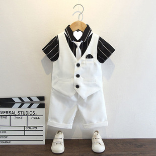 Boys' Suits, Summer Baby Boys' Fashionable British Performance Clothes, Handsome Short-Sleeved One-Year-Old Gifts