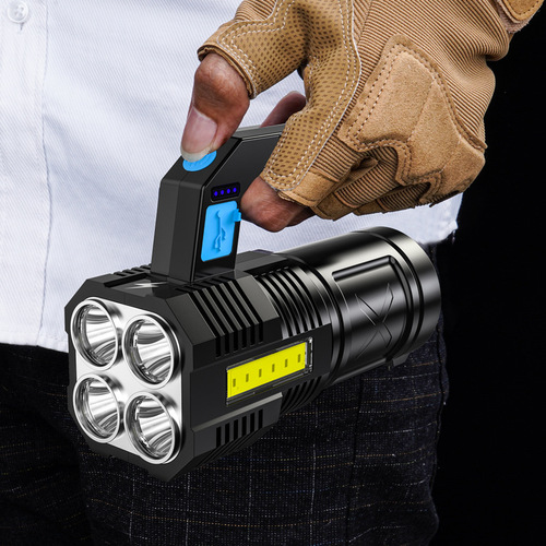 Cross-border new LED quad-core powerful flashlight USB charging home user outdoor portable focus long-range COB flashlight