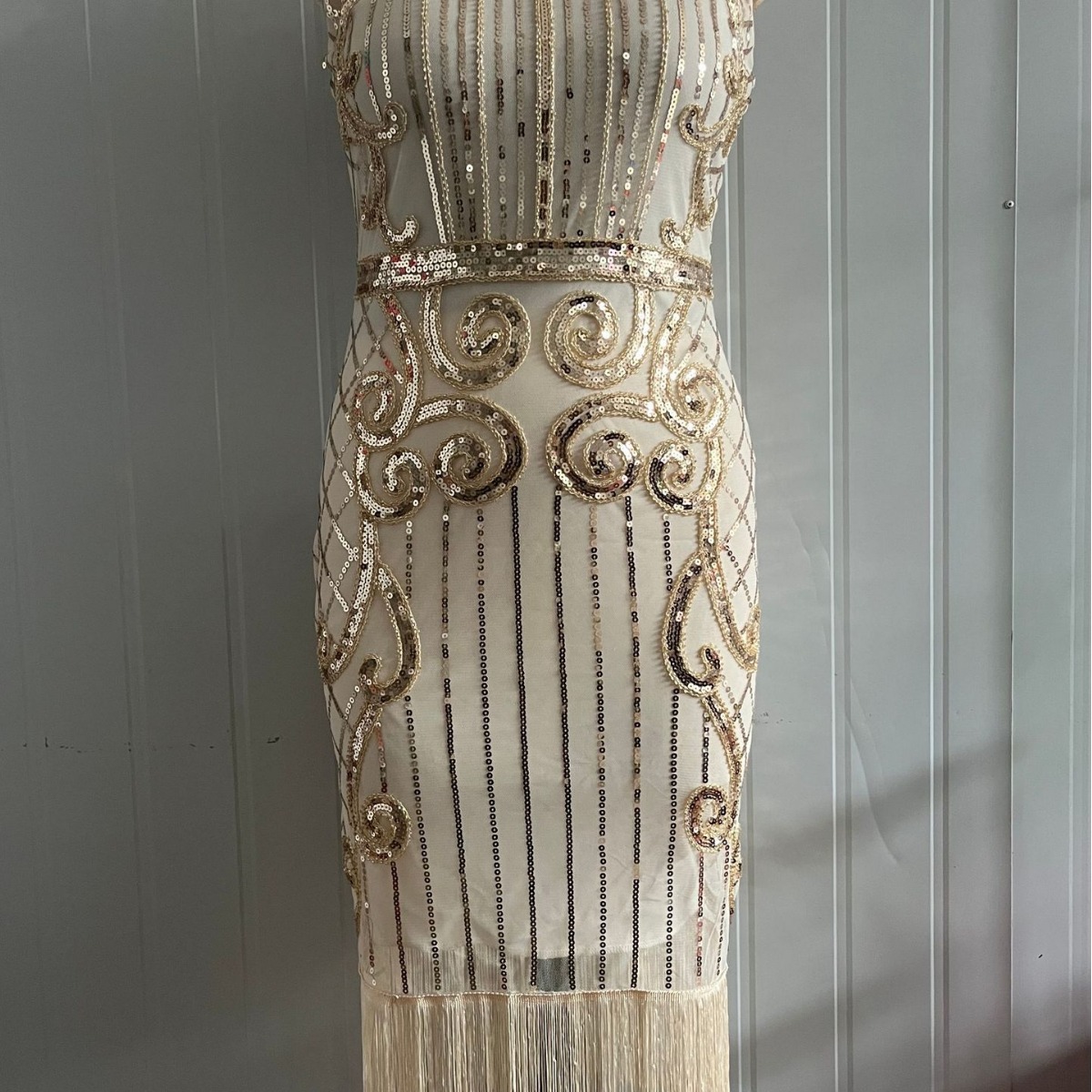 European and American Retro 1920 Collar Double-Layer Tassel Dress Gatsby Cocktail Prom Sequined Beaded Dress