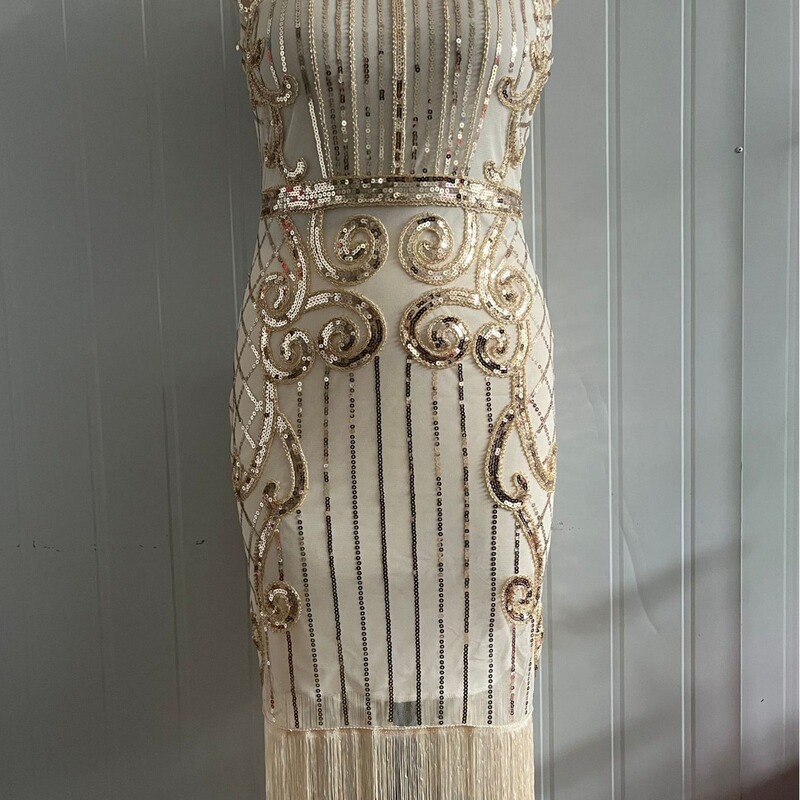 European and American Retro 1920 Collar Double-Layer Tassel Dress Gatsby Cocktail Prom Sequined Beaded Dress