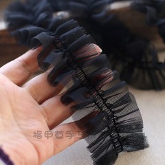 Wholesale 5CM Double Layer Net Lace Edge Fringe Puff Pleat Ruffle Edge Handmade Lolita Hair Bow Black and White Earpiece