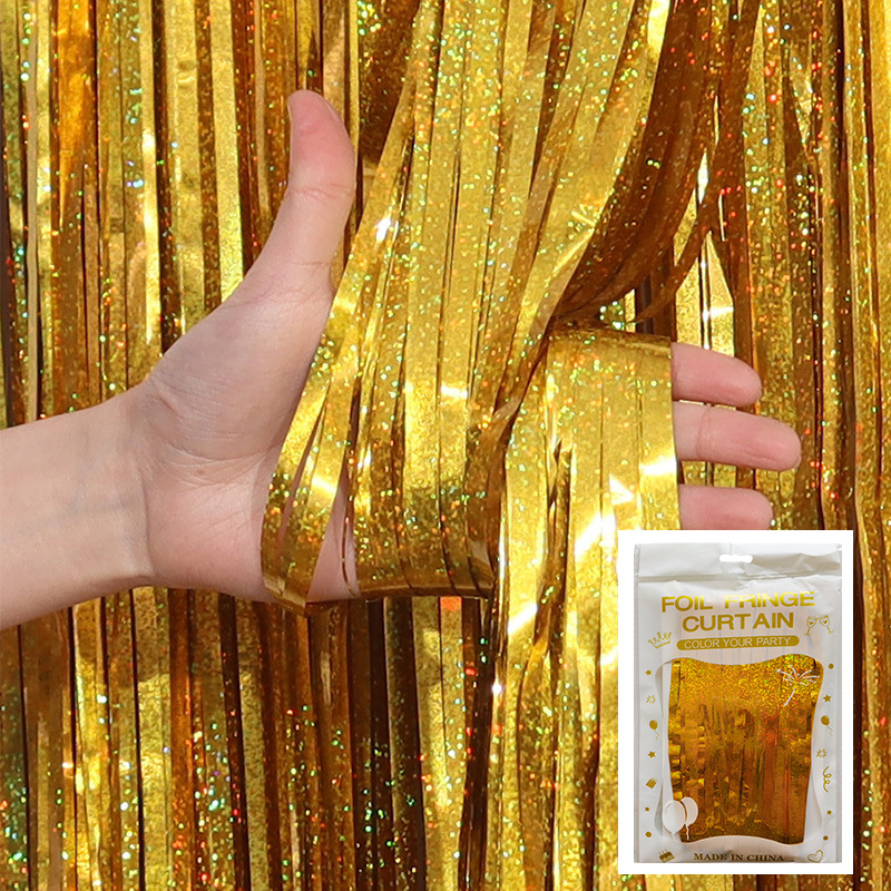 Cortina de lluvia de colores de alto brillo transfronteriza decoración de fiesta de cumpleaños cortina de lluvia láser de macaron brillante de 1*2 m