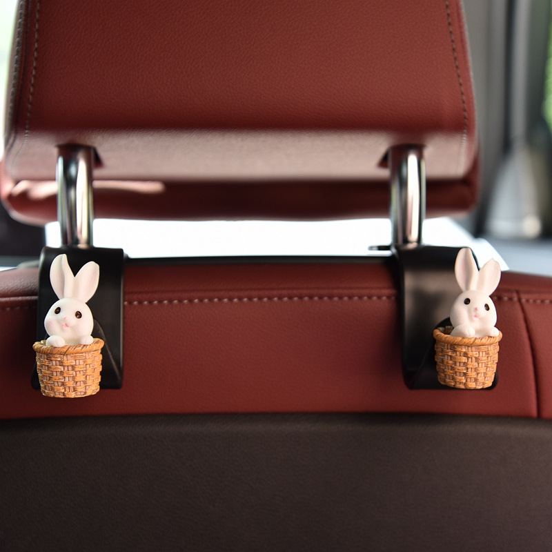 Gancho para automóvil, respaldo del asiento del automóvil, suministros para automóvil, dibujos animados, lindo conejo, asiento trasero, gancho pequeño, plástico