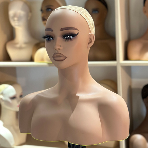 Factory-Cross-border PVC Head Mannequin for Wigs, Double-Shoulder Style | European & American Makeup Model Head | Jewelry Display Stand Props