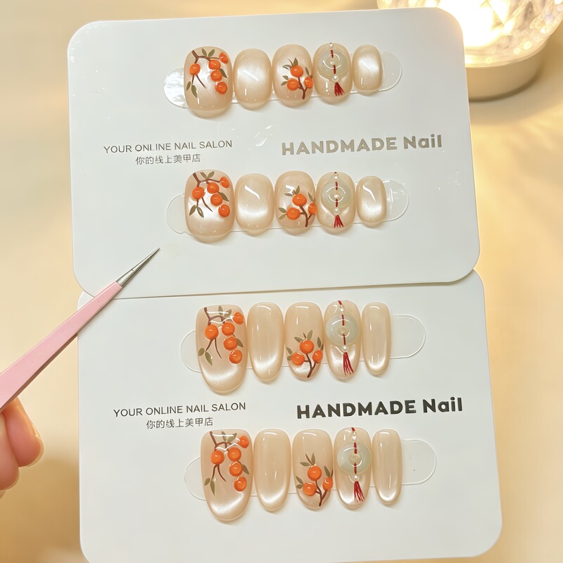 Golden Persimmon Handmade Wearable Nails, Elegant and Versatile, Cat Eye Gel Nails, High-End Nail Stickers Golden Persimmon Handmade Wearable Nails, Elegant and Versatile, Cat Eye Gel Nails, High-End Nail Stickers